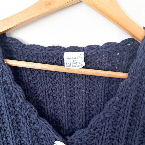 Vintage Cable Knit Fisherman Sweater Womens Medium Navy Cardigan Nautical - Picture 9 of 10
